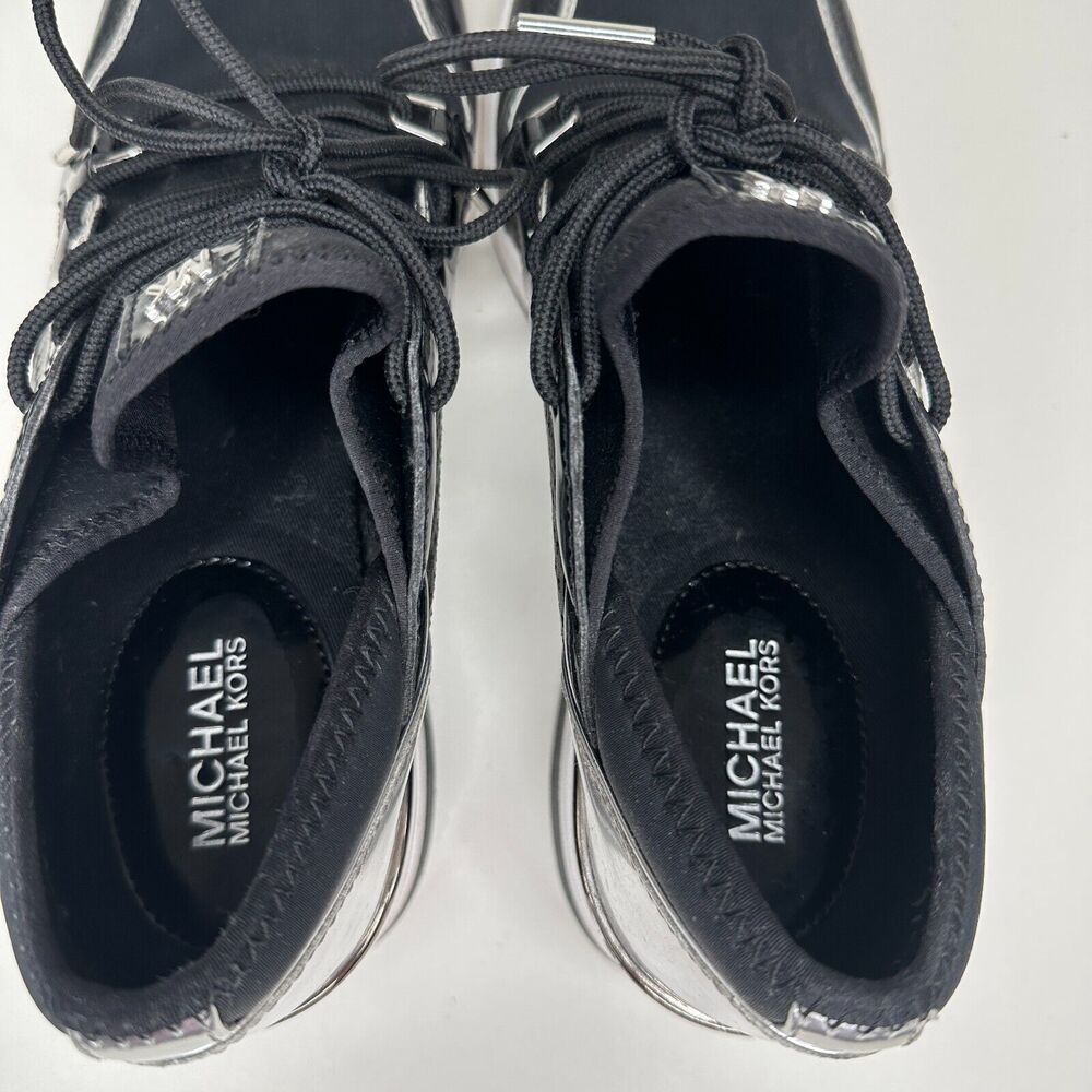 Michael Kors Black Scout Trainer Scuba Leather Wedge Sneaker Star Design 9 - Picture 12 of 16